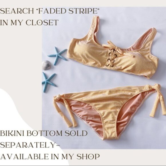 J. Crew | Lace Up Bikini Top Faded Stripe White Gold Orange Summer Flirty New 3X - Picture 5 of 10